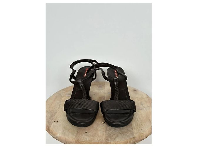 Sandali wedge in pelle marrone scuro da donna Prada - vista 3