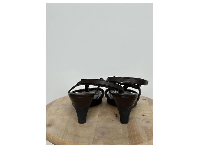 Sandali wedge in pelle marrone scuro da donna Prada - vista 5