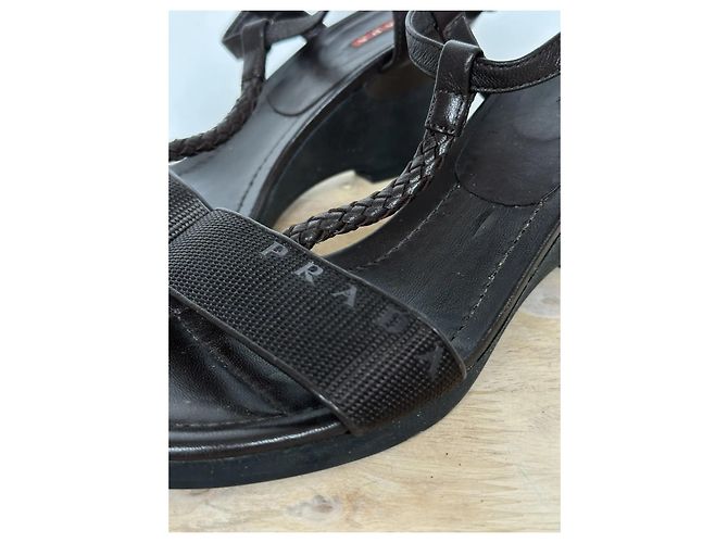 Sandali wedge in pelle marrone scuro da donna Prada - vista 7