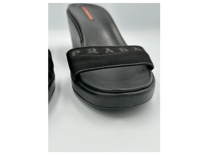 Mules con zeppa Prada eleganti realizzate in pelle liscia nera Nero - vista 12