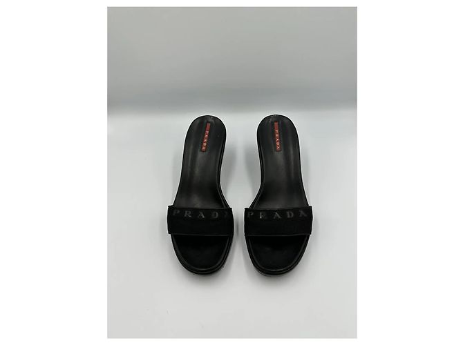 Mules con zeppa Prada eleganti realizzate in pelle liscia nera Nero - vista 4