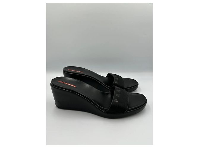 Mules con zeppa Prada eleganti realizzate in pelle liscia nera Nero - vista 5