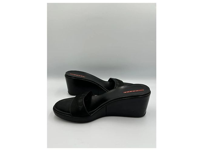 Mules con zeppa Prada eleganti realizzate in pelle liscia nera Nero - vista 7