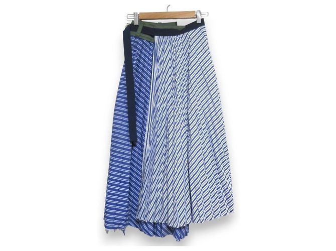 Falda plisada de popelina de algodón sacai Azul - vista 2