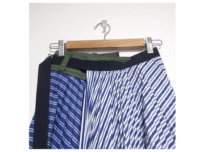 Falda plisada de popelina de algodón sacai Azul - vista 4