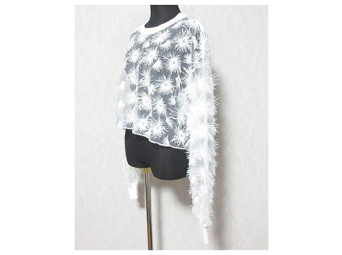Autre Marque PROVOKE Tüllbluse mit Blumen Weiß - Ansicht 3