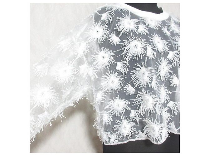Autre Marque PROVOKE Tüllbluse mit Blumen Weiß - Ansicht 4