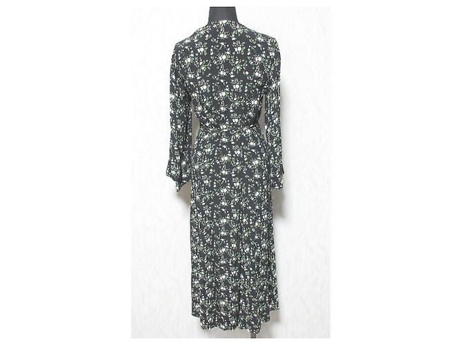 Autre Marque Ganni Blumen-Wickelkleid Schwarz - Ansicht 2