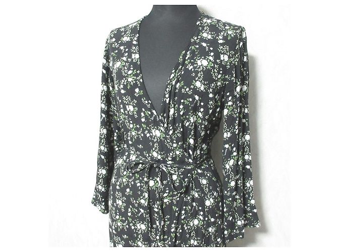 Autre Marque Ganni Blumen-Wickelkleid Schwarz - Ansicht 4