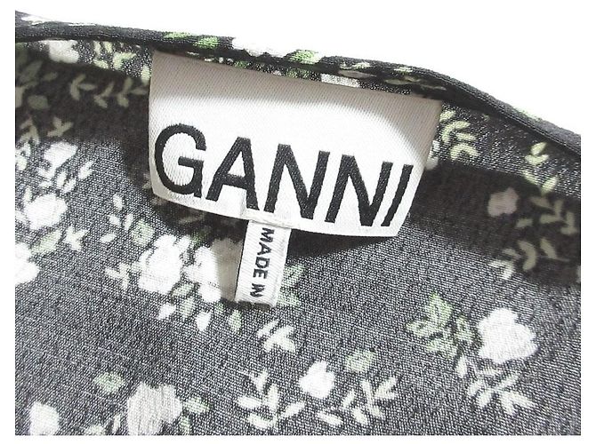 Autre Marque Ganni Blumen-Wickelkleid Schwarz - Ansicht 7