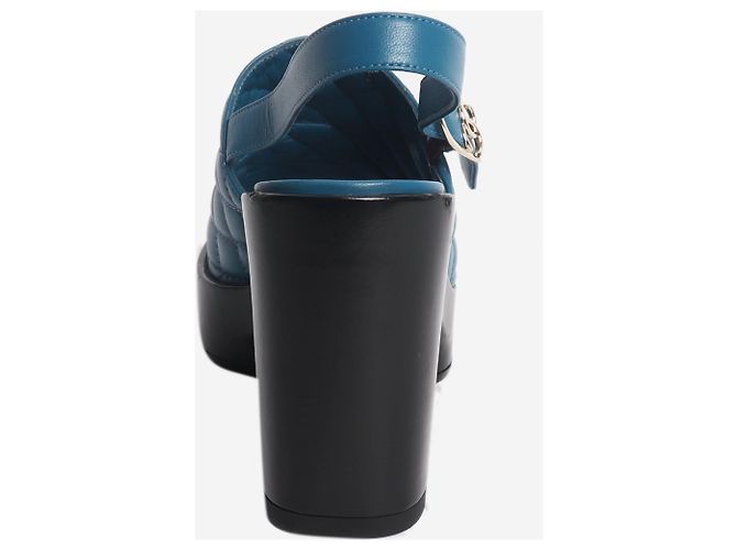 Chanel Mules con platform in pelle trapuntata blu - size EU 38.5 - vista 3