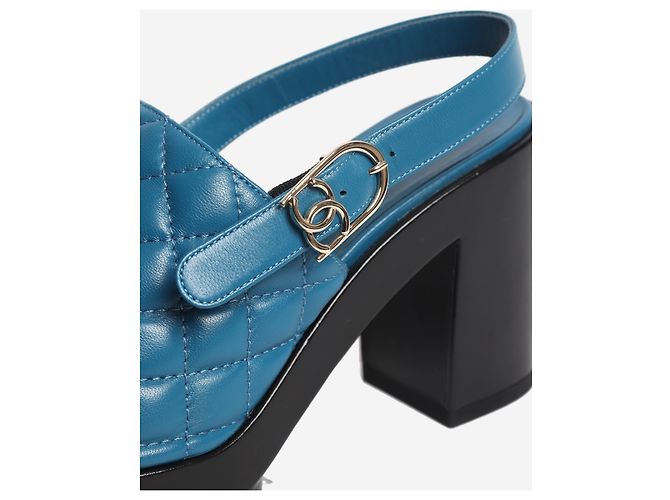 Chanel Mules con platform in pelle trapuntata blu - size EU 38.5 - vista 5