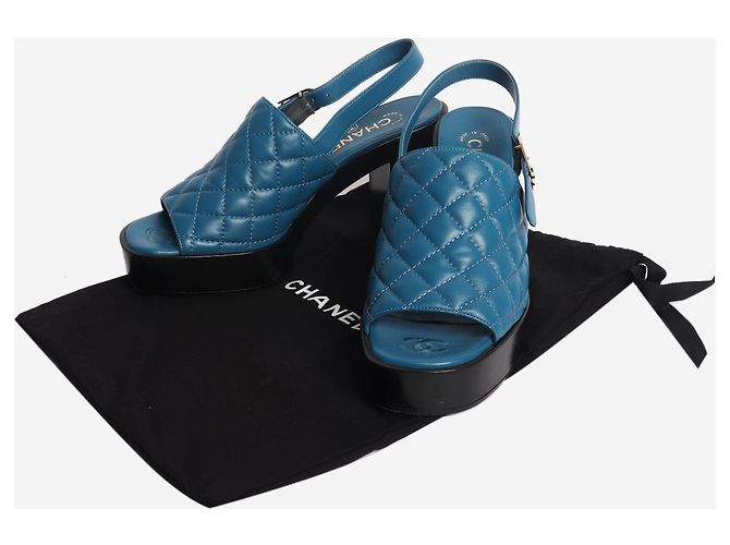 Chanel Mules con platform in pelle trapuntata blu - size EU 38.5 - vista 7
