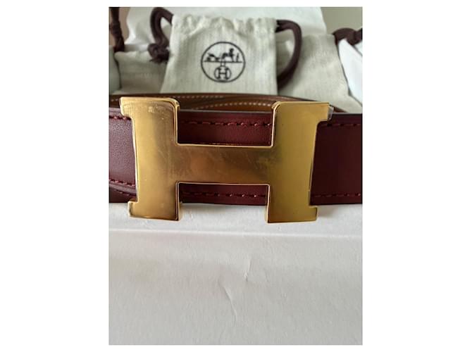 Cinturón reversible Hermès Constance 90 cm Castaño Burdeos - vista 2