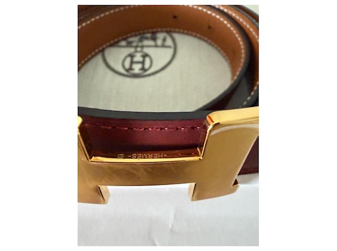 Cinturón reversible Hermès Constance 90 cm Castaño Burdeos - vista 3