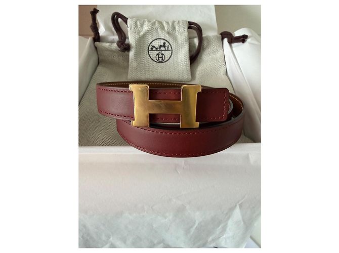 Cinturón reversible Hermès Constance 90 cm Castaño Burdeos - vista 4