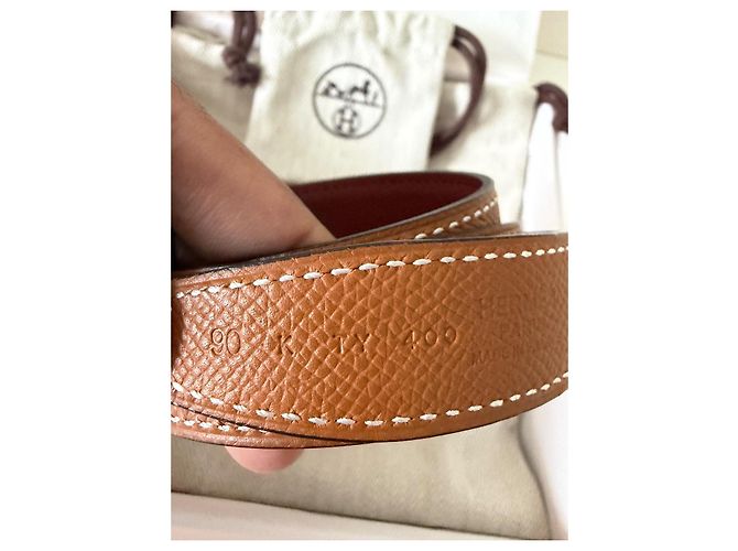 Cinturón reversible Hermès Constance 90 cm Castaño Burdeos - vista 6