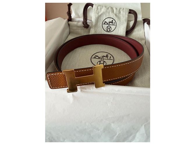 Cinturón reversible Hermès Constance 90 cm Castaño Burdeos - vista 7
