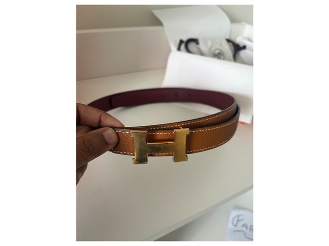 Cinturón reversible Hermès Constance 90 cm Castaño Burdeos - vista 8