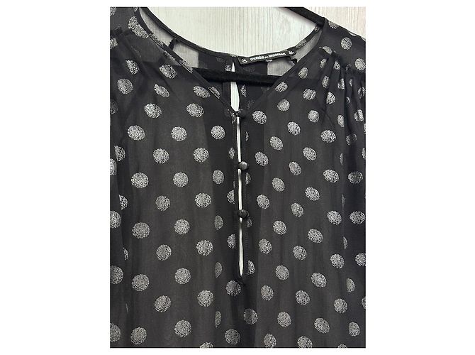 Blusa in seta trasparente a pois neri Munthe Plus Simonsen Nero - vista 2