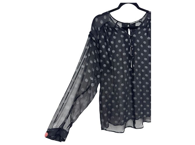 Blusa in seta trasparente a pois neri Munthe Plus Simonsen Nero - vista 3
