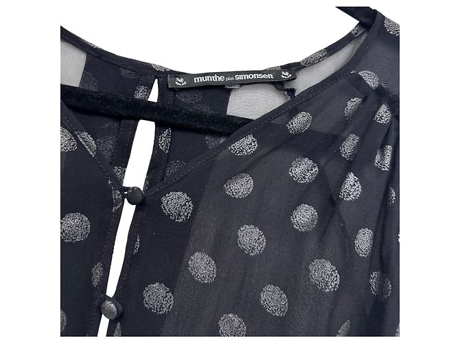 Blusa in seta trasparente a pois neri Munthe Plus Simonsen Nero - vista 4