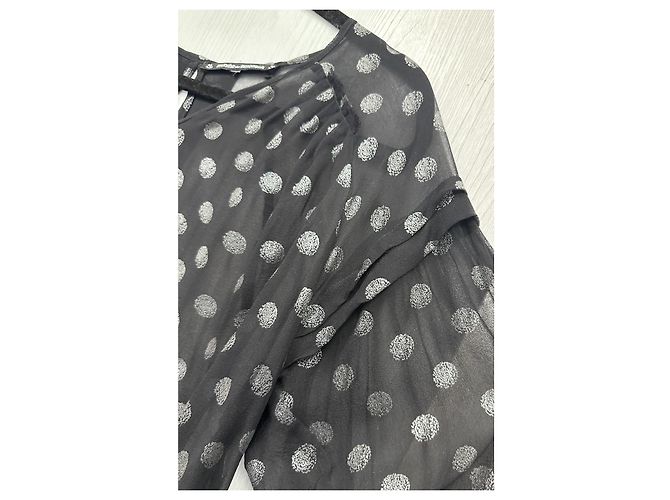 Blusa in seta trasparente a pois neri Munthe Plus Simonsen Nero - vista 5