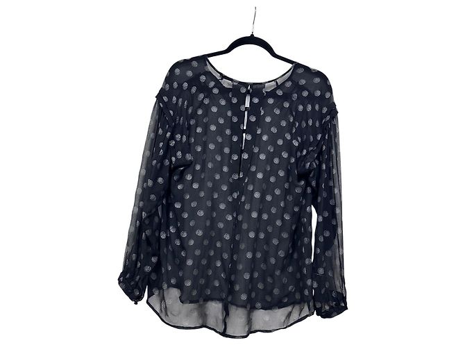 Blusa in seta trasparente a pois neri Munthe Plus Simonsen Nero - vista 6