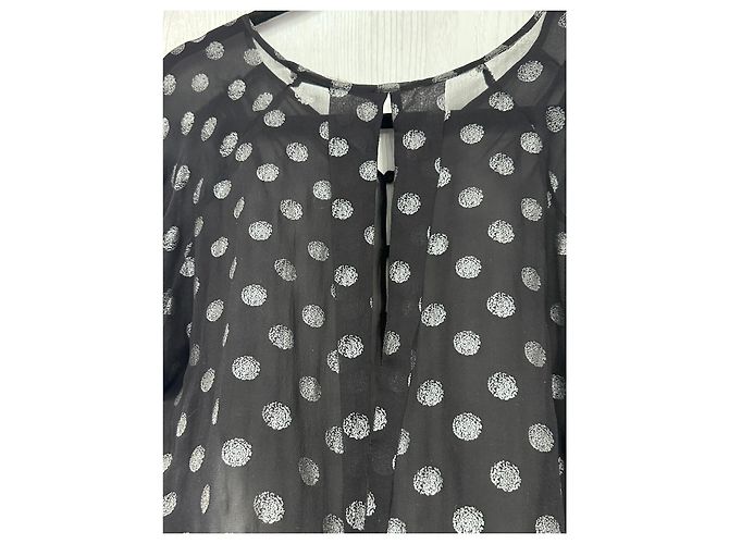 Blusa in seta trasparente a pois neri Munthe Plus Simonsen Nero - vista 7