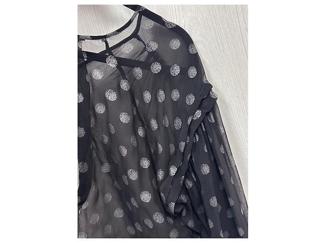 Blusa in seta trasparente a pois neri Munthe Plus Simonsen Nero - vista 8