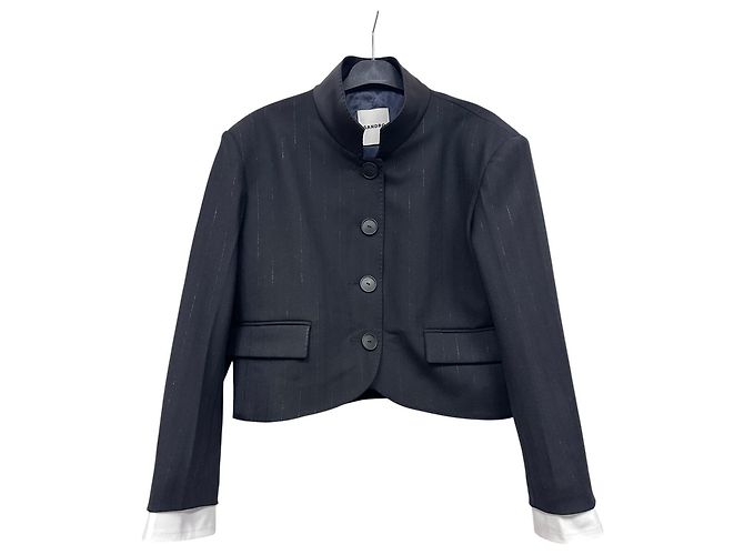 Giacca cropped Sandro nera a righe con collo in raso Nero - vista 2
