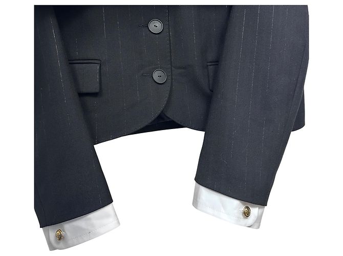 Giacca cropped Sandro nera a righe con collo in raso Nero - vista 4