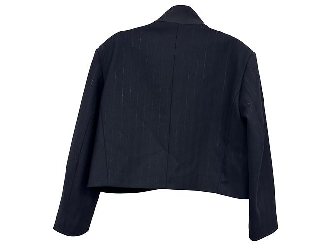 Giacca cropped Sandro nera a righe con collo in raso Nero - vista 5