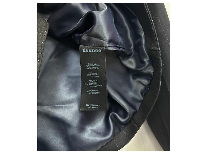 Giacca cropped Sandro nera a righe con collo in raso Nero - vista 6