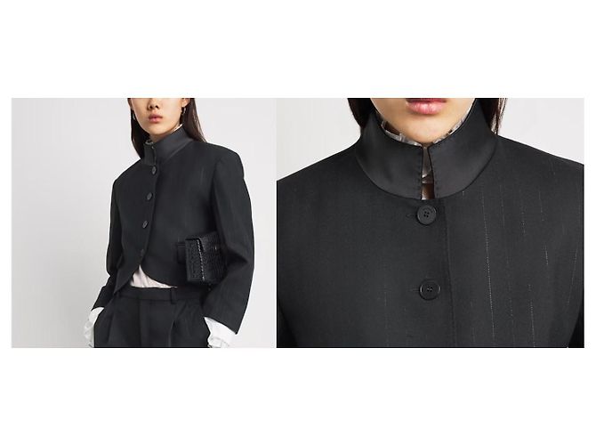Giacca cropped Sandro nera a righe con collo in raso Nero - vista 9