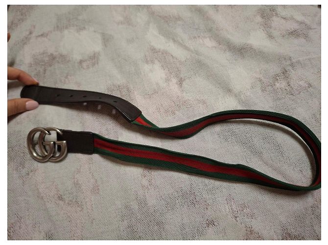 Gucci GG Marmont Gürtel aus Canvas und Leder Braun Rot Grün - Ansicht 10