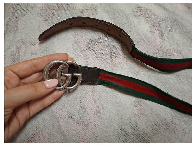 Gucci GG Marmont Gürtel aus Canvas und Leder Braun Rot Grün - Ansicht 11