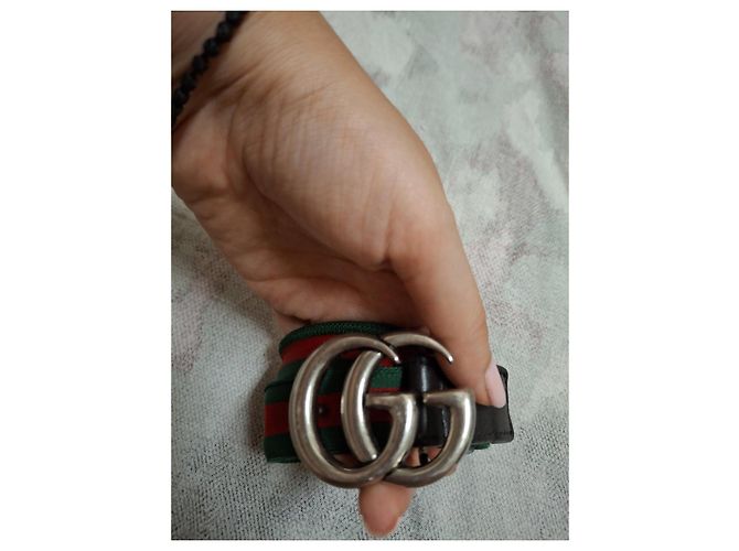 Gucci GG Marmont Gürtel aus Canvas und Leder Braun Rot Grün - Ansicht 5