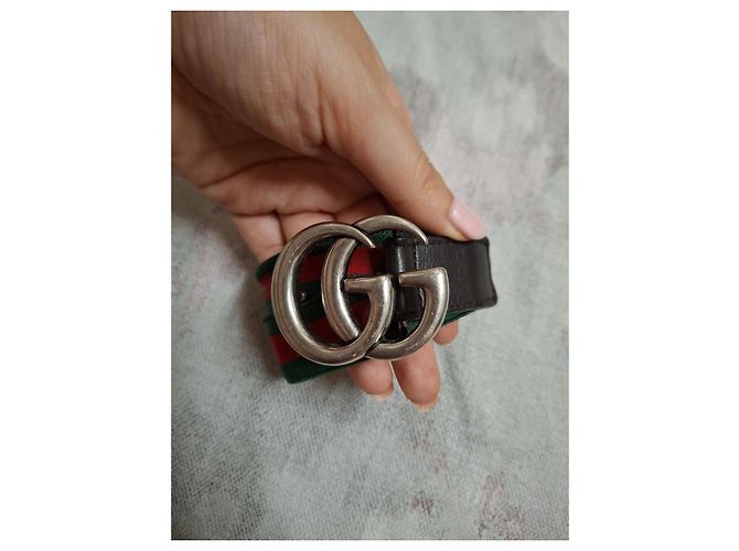 Gucci GG Marmont Gürtel aus Canvas und Leder Braun Rot Grün - Ansicht 7