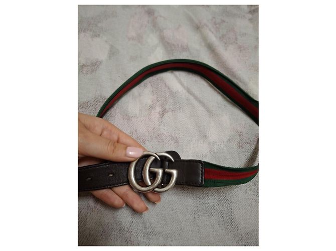 Gucci GG Marmont Gürtel aus Canvas und Leder Braun Rot Grün - Ansicht 8