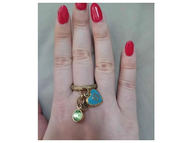 Anello Fendi con ciondoli a cuore e pietra verde Blu D'oro - vista 3