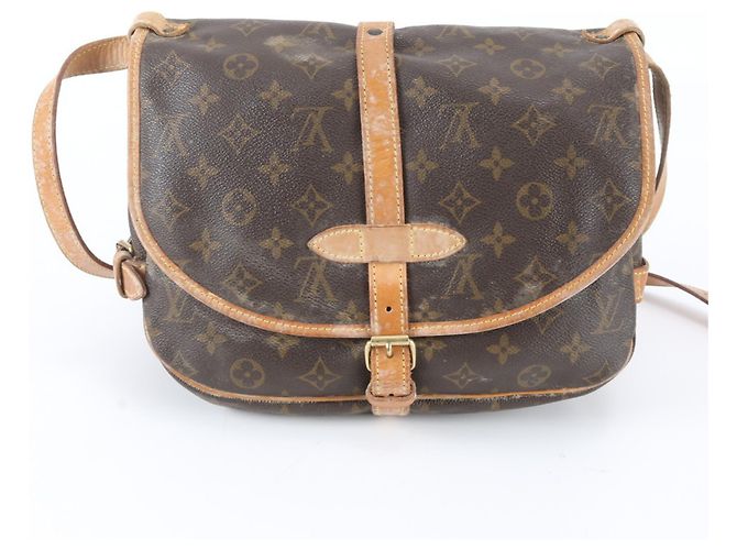Borsa a tracolla Louis Vuitton Monogram Saumur 30 in pelle Marrone scuro - vista 3