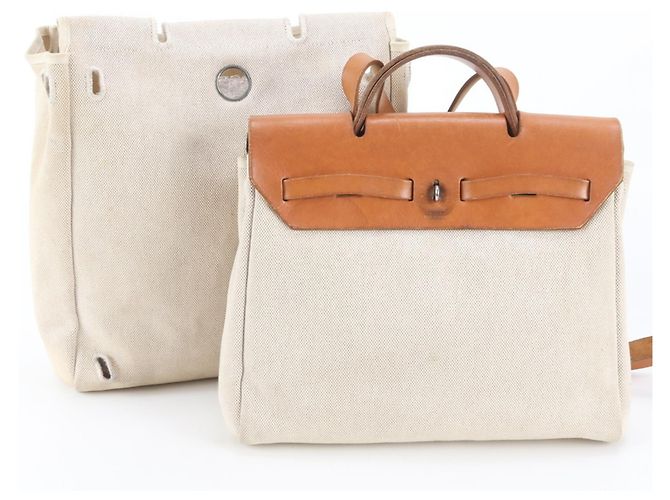Herbag Hermès Borsa a tracolla Hermes Her Bag PM in pelle Beige Cammello - vista 4