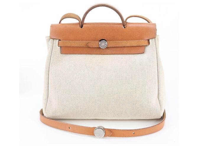 Herbag Hermès Borsa a tracolla Hermes Her Bag PM in pelle Beige Cammello - vista 5