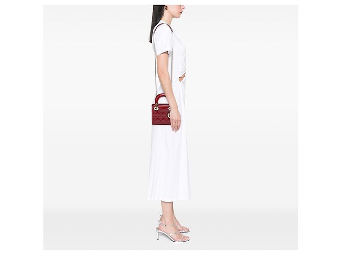 Dior Red Mini Patent Cannage Lady Dior Rosso Bordò - vista 6