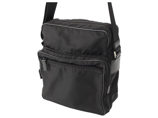 Prada Black Saffiano Trimmed Tessuto Zip Top Crossbody - view 15