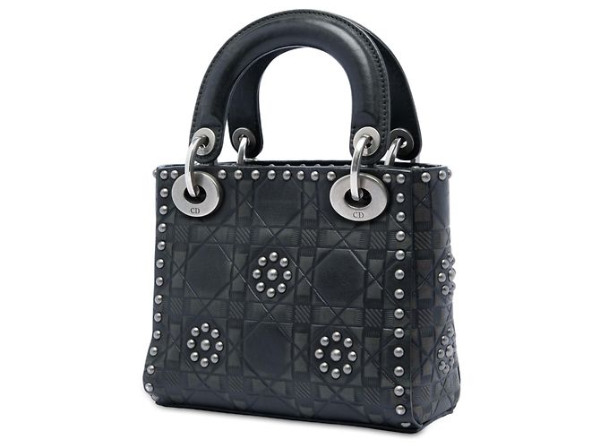 Dior Mini Lady Dior in vitello Cannage nero con borchie a fiore - vista 2