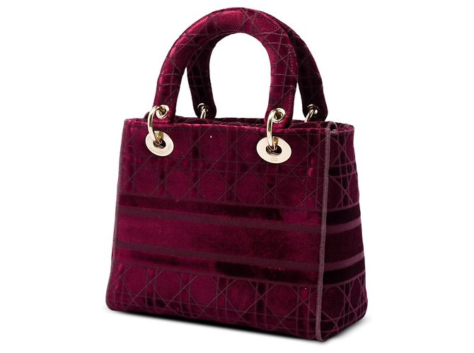 Dior Red Medium Embroidered Velvet Cannage Lady D Lite Rosso Bordò - vista 2