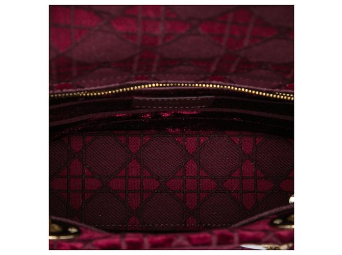 Dior Red Medium Embroidered Velvet Cannage Lady D Lite Rosso Bordò - vista 4