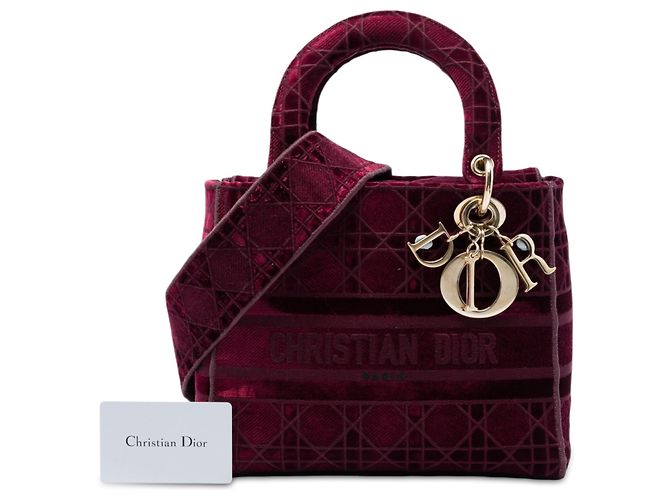 Dior Red Medium Embroidered Velvet Cannage Lady D Lite Rosso Bordò - vista 6